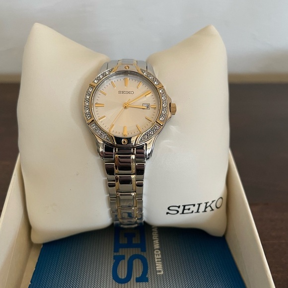 Seiko Accessories - Seiko Silver & Gold Two-Toned Women’s Watch - Crystal Accents SUR 876